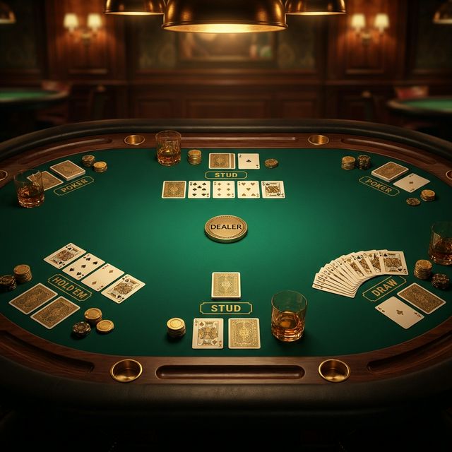 Variety of playing cards and chips